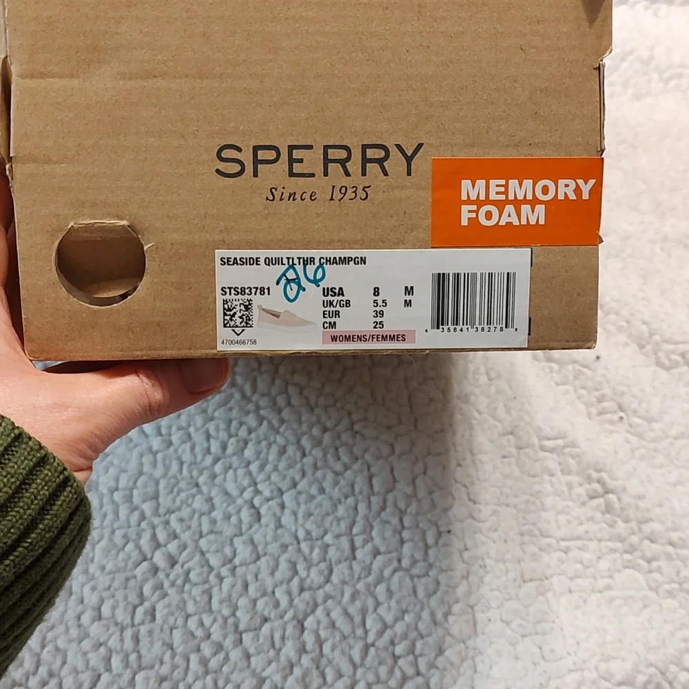 Sperry seaside top-sider 8 M quilted suede leather champagne shoes. NWOT in box. - Picture 2 of 8